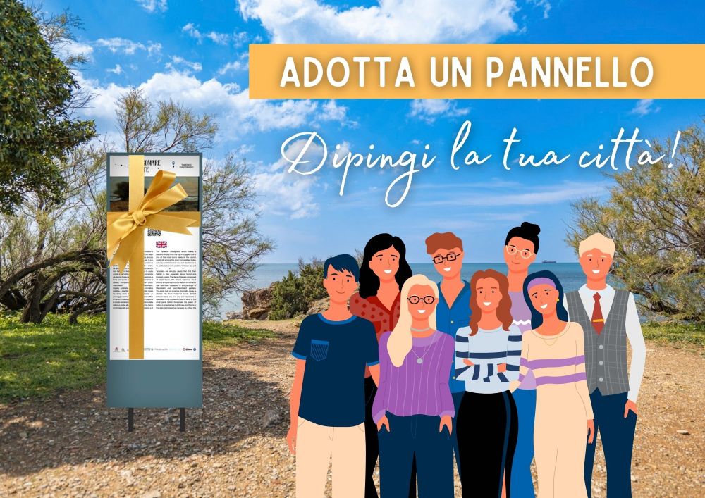 Immagine con grafica dedicata all'iniziativa adotta un pannello nell'ambito di lungomare ad arte a Livorno