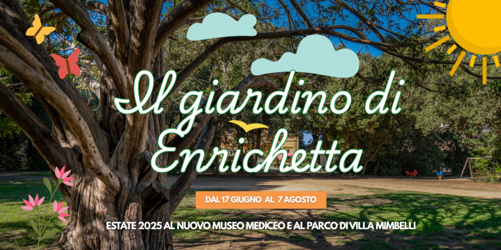 veduta del parco di villa mimbelli con logo Giardino di Enrichetta 2025