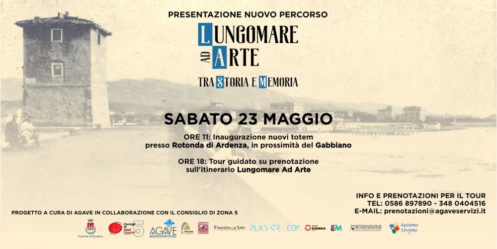 Grafica per l'inaugurazione (in data 23 maggio) di due nuovi panelli del percorso Lungomare ad Arte a Livorno
